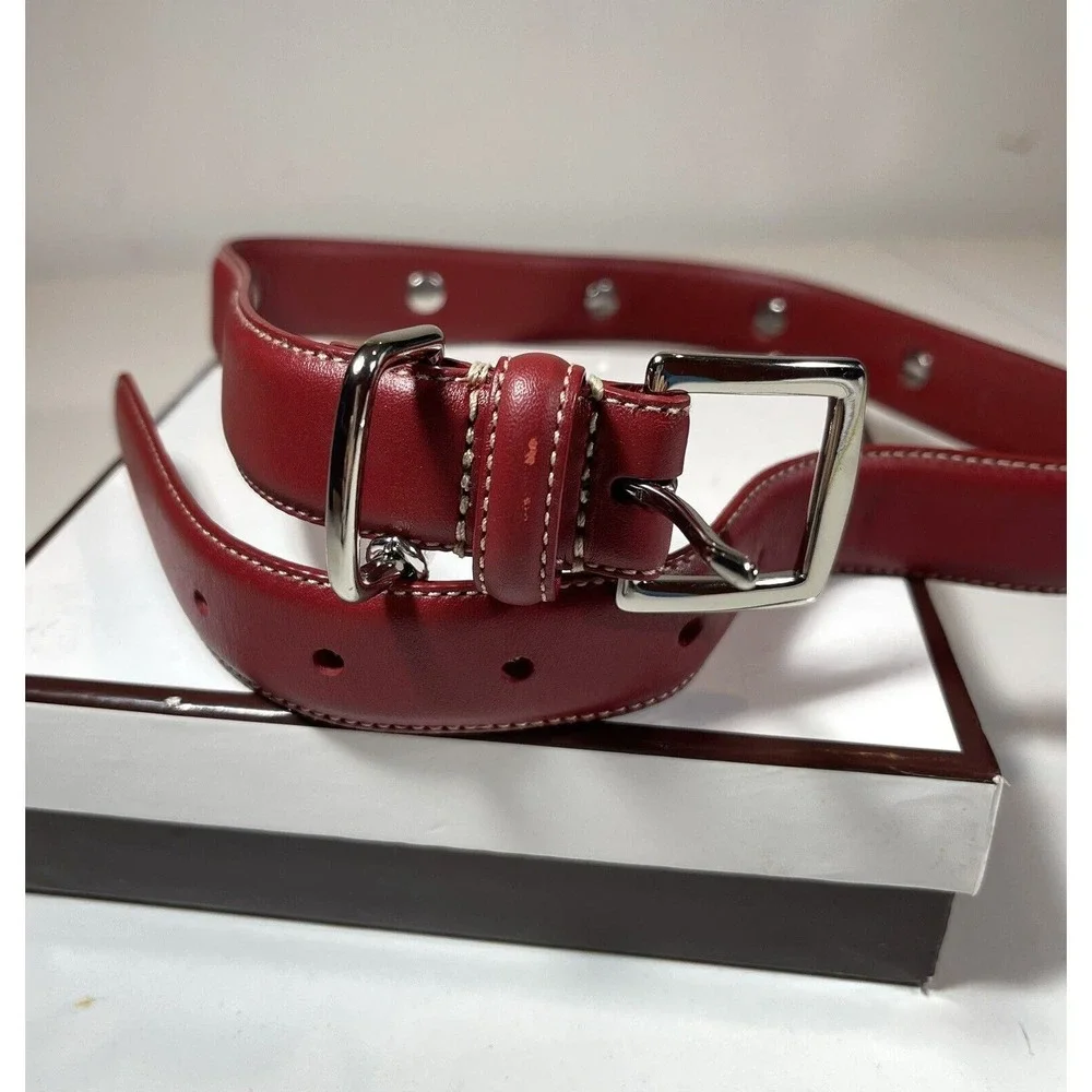 Coach Red Charm Dog Collar Leather XL 22” to 26” Studded Grommets #8848 Dust Bag